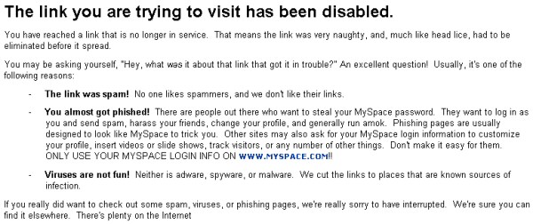 Myspace disables porn links
